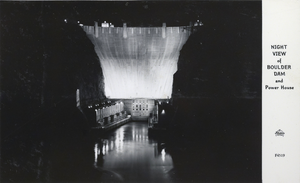 Postcard showing the downstream face of Hoover Dam, circa late 1930s