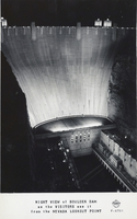 Postcard showing the downstream face of Hoover Dam, circa late 1930s