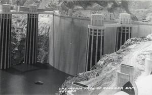 Postcard showing the upstream face of Hoover Dam, circa 1935
