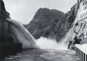 Photograph of outlet works at Hoover Dam, circa late 1930s