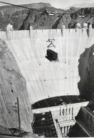 Photograph of the downstream face of Hoover Dam, circa early 1930s