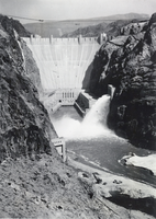 Photograph of the downstream face of Hoover Dam, circa late 1930s