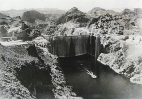 Photograph of the upstream face of Hoover Dam, circa 1935