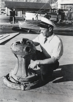 Photograph of an unidentified man at Hemenway Harbor, Lake Mead, circa 1935-1950