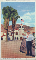 Postcard showing Scotty's Castle and Death Valley Scotty, Death Valley, California, circa 1930s