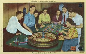 Postcard showing people playing roulette, Nevada, circa 1930-1955