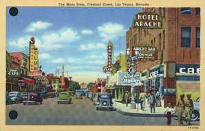 Postcard showing Fremont Street, Las Vegas, Nevada, circa 1930s to 1940s