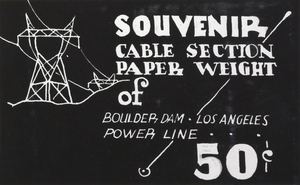 Postcard of souvenir paperweight, Hoover Dam, circa late 1930s