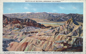 Postcard of Zabriskie Point, Death Valley, California, circa 1930s to 1950s