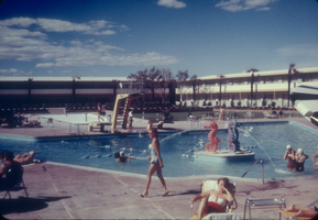 Slide of people at the Dunes Hotel swimming pool in Las Vegas, circa late 1950s