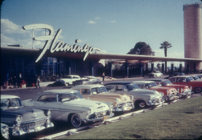 Slide of cars at the Flamingo Hotel, Las Vegas, circa late 1950s