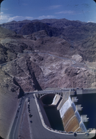 Slide of aerial view of Hoover Dam spillway, circa late 1930s