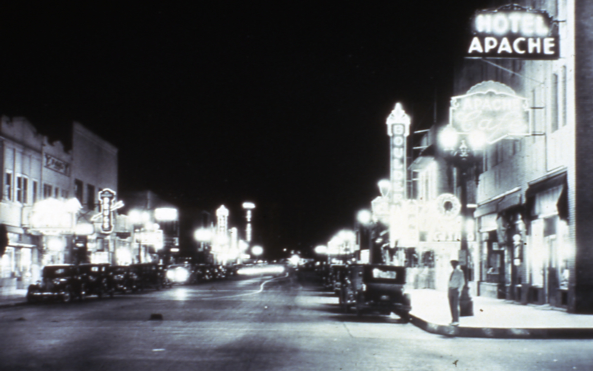 Slide of Fremont Street at night, Las Vegas, circa 1930s