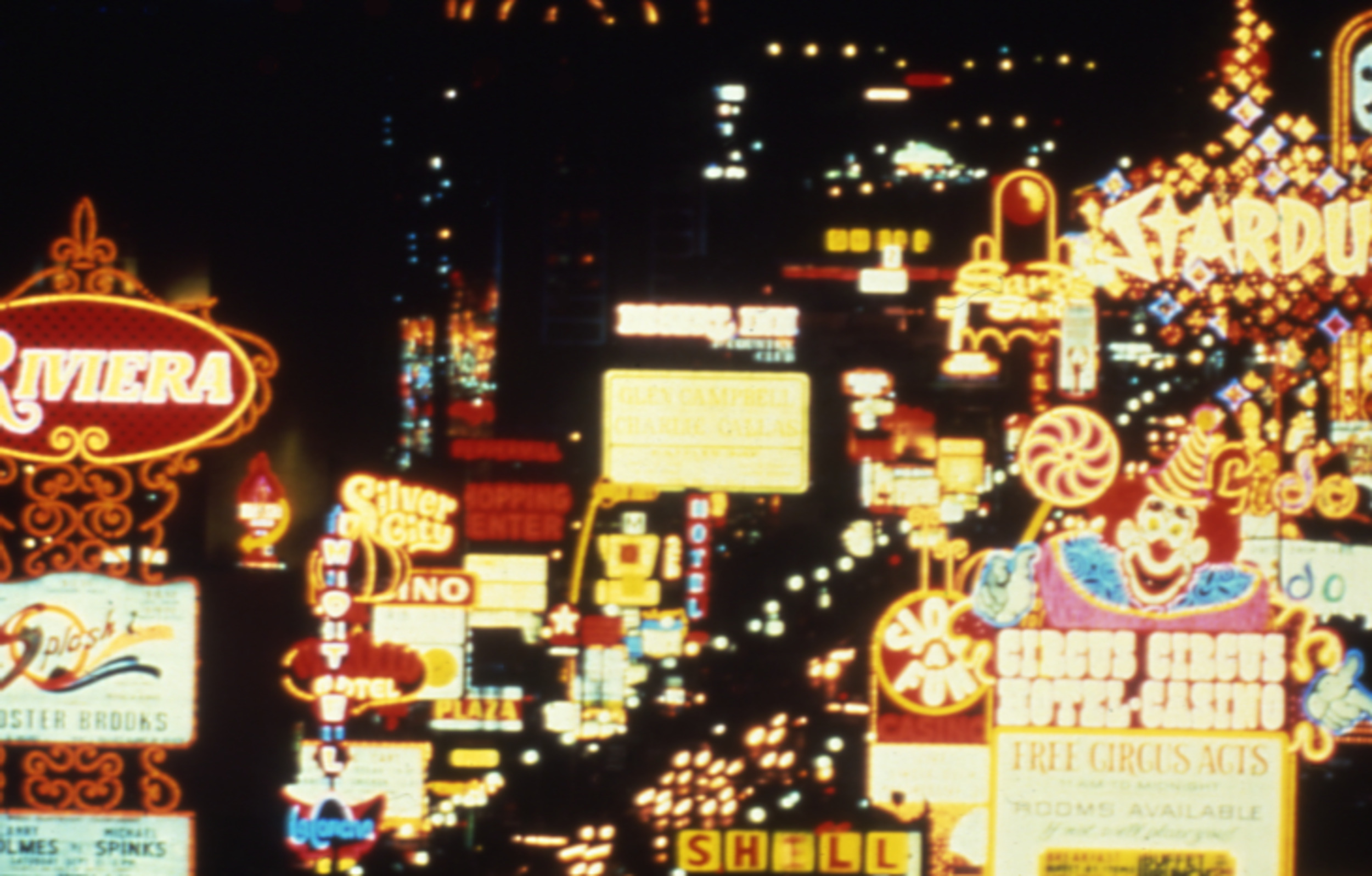 Slide of neon signs on Las Vegas Boulevard, Las Vegas, Nevada, circa 1980s
