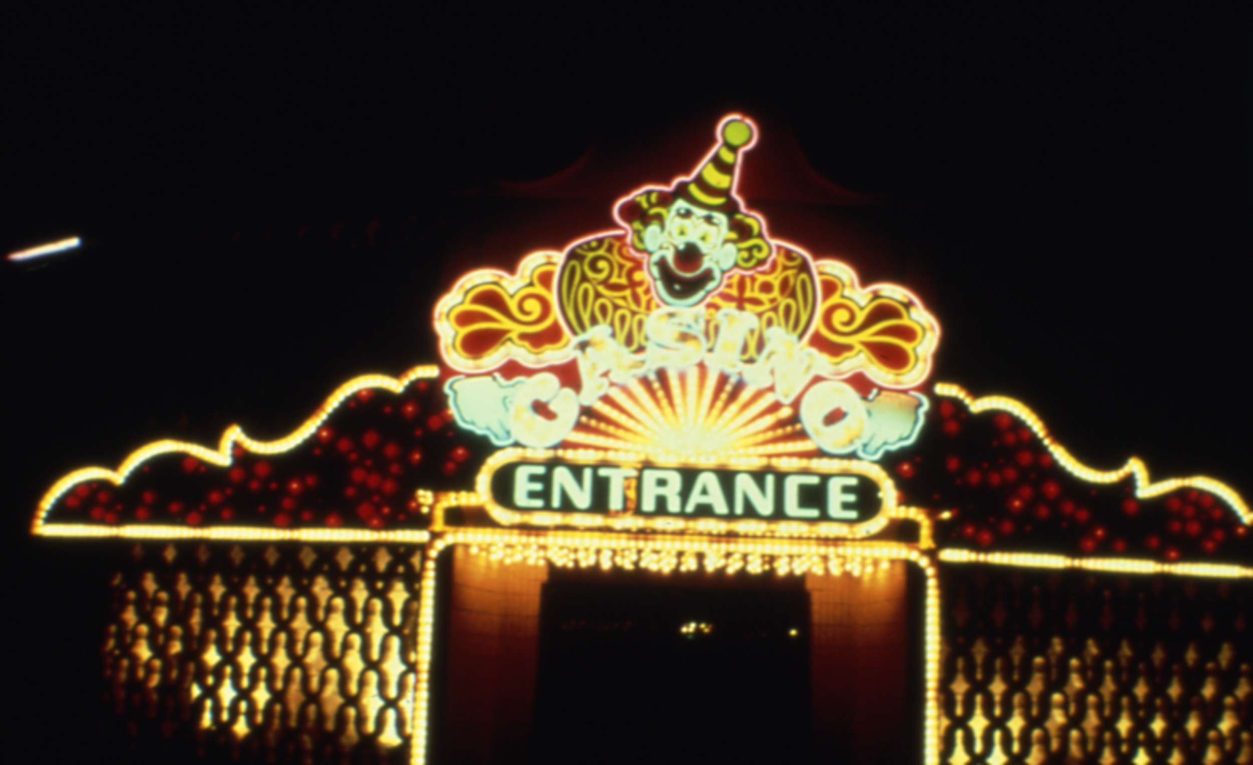 Slide of neon entrance sign to Circus Circus at night, Las Vegas, Nevada, 1986