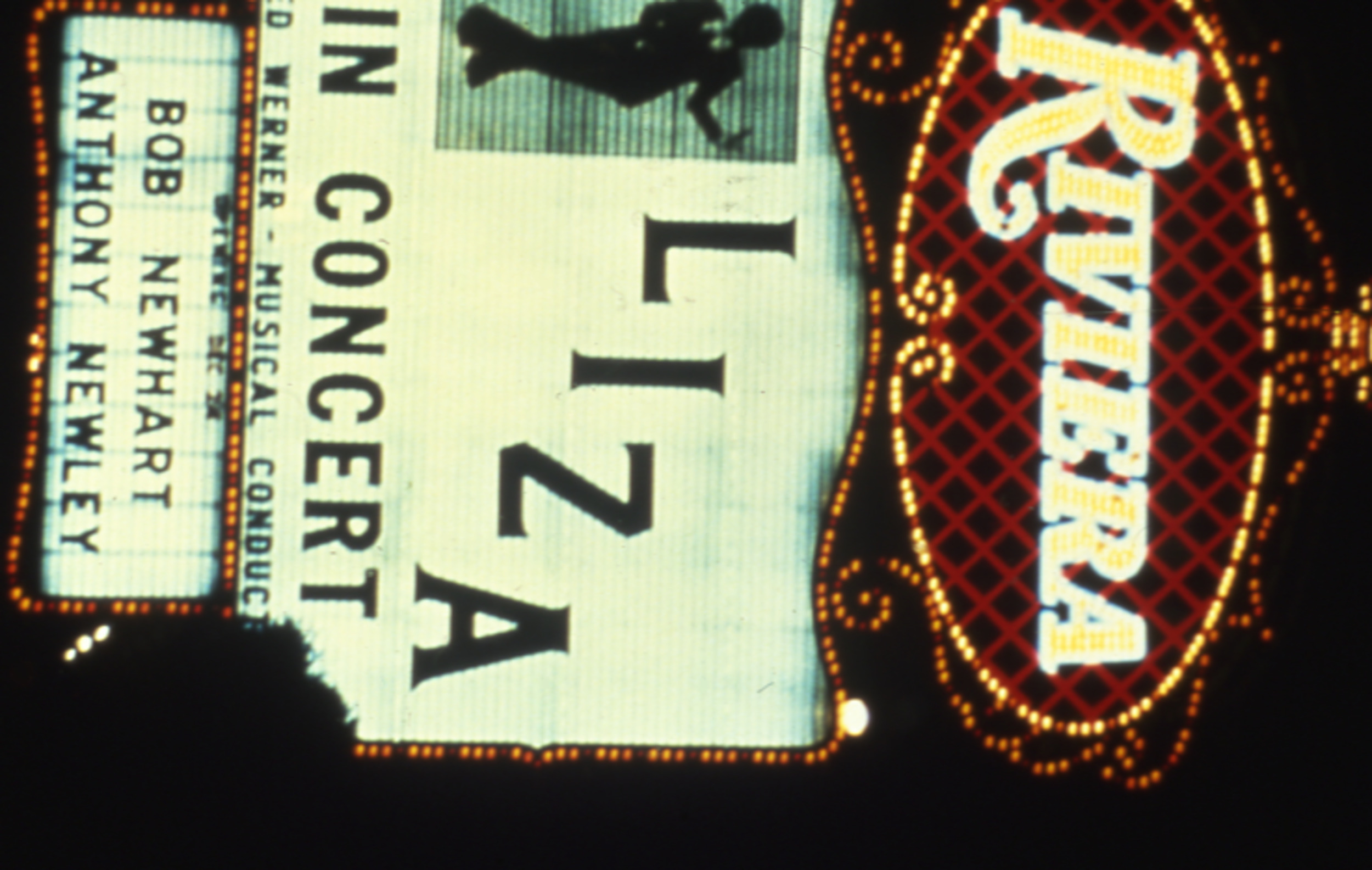 Slide of the Riviera Hotel marquee at night, Las Vegas, Nevada, 1986