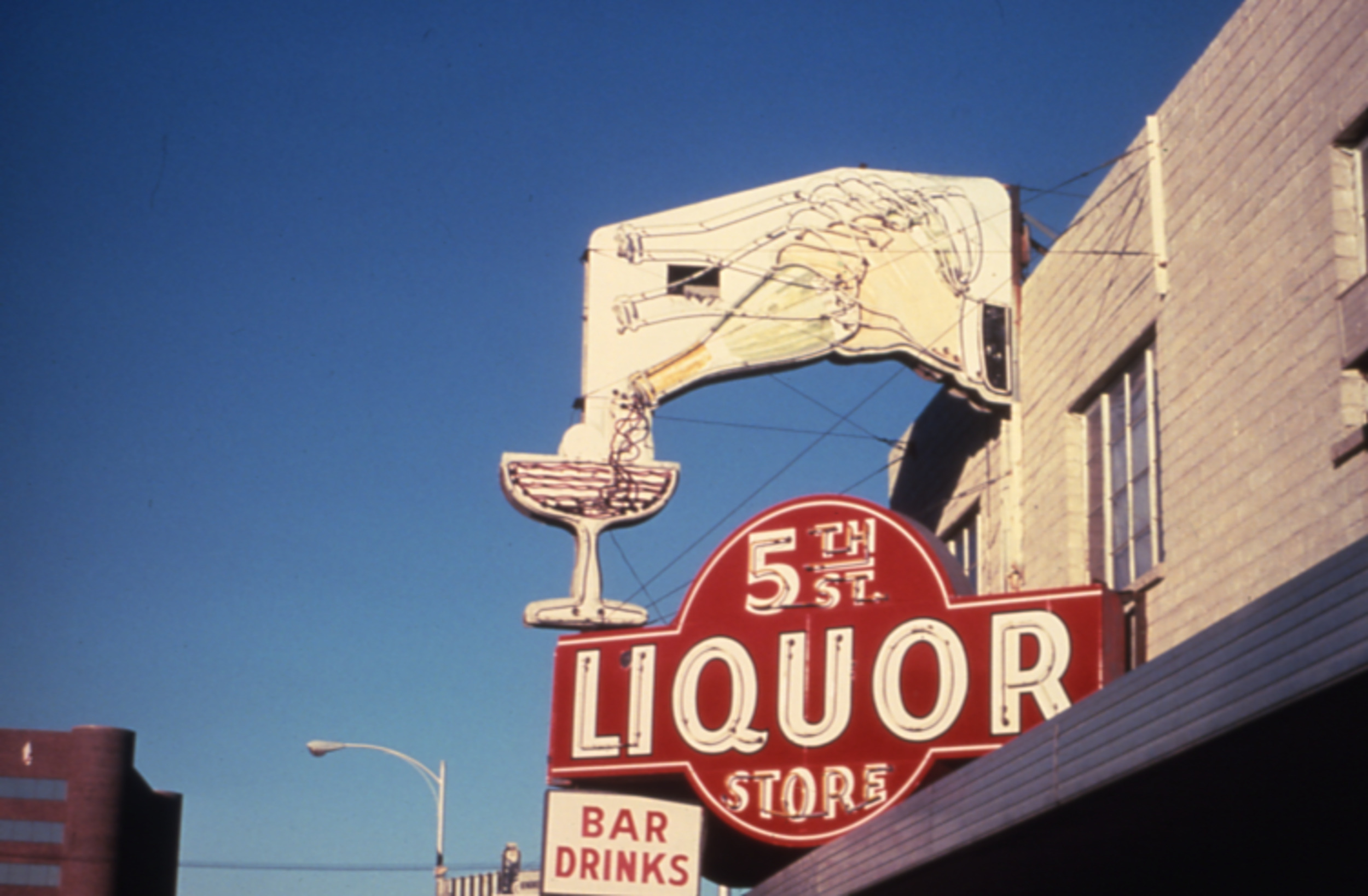 Slide of the 5th Street Liquor Store sign, Las Vegas, 1986