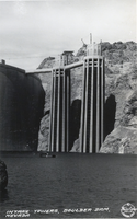 Postcard of intake towers at Hoover Dam, circa 1935