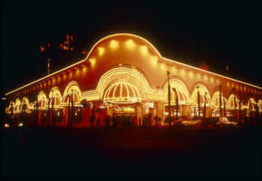 Slide of the Golden Nugget Gambling Hall and its neon signs, Las Vegas, circa 1986