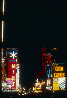 Slide of neon signs on Fremont Street at night, Las Vegas, 1986