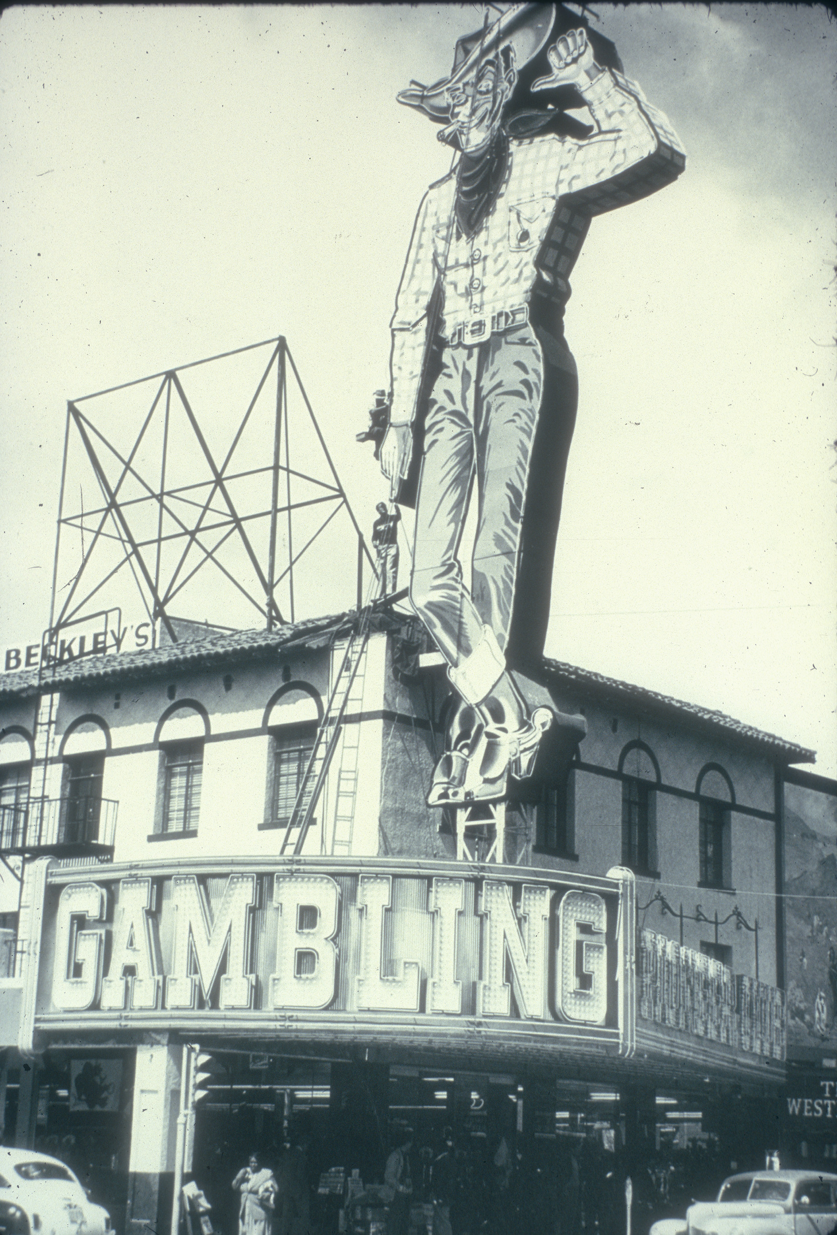 Slide of the Vegas Vic neon sign at the Pioneer Club, Las Vegas, circa 1930s