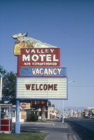 Slide of the neon sign for the Valley Motel, Las Vegas, 1986