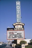 Slide of the neon sign for the Bonanza Lodge, Las Vegas, 1986