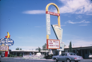 Slide of the Roulette Motel and its neon sign, Las Vegas, 1986