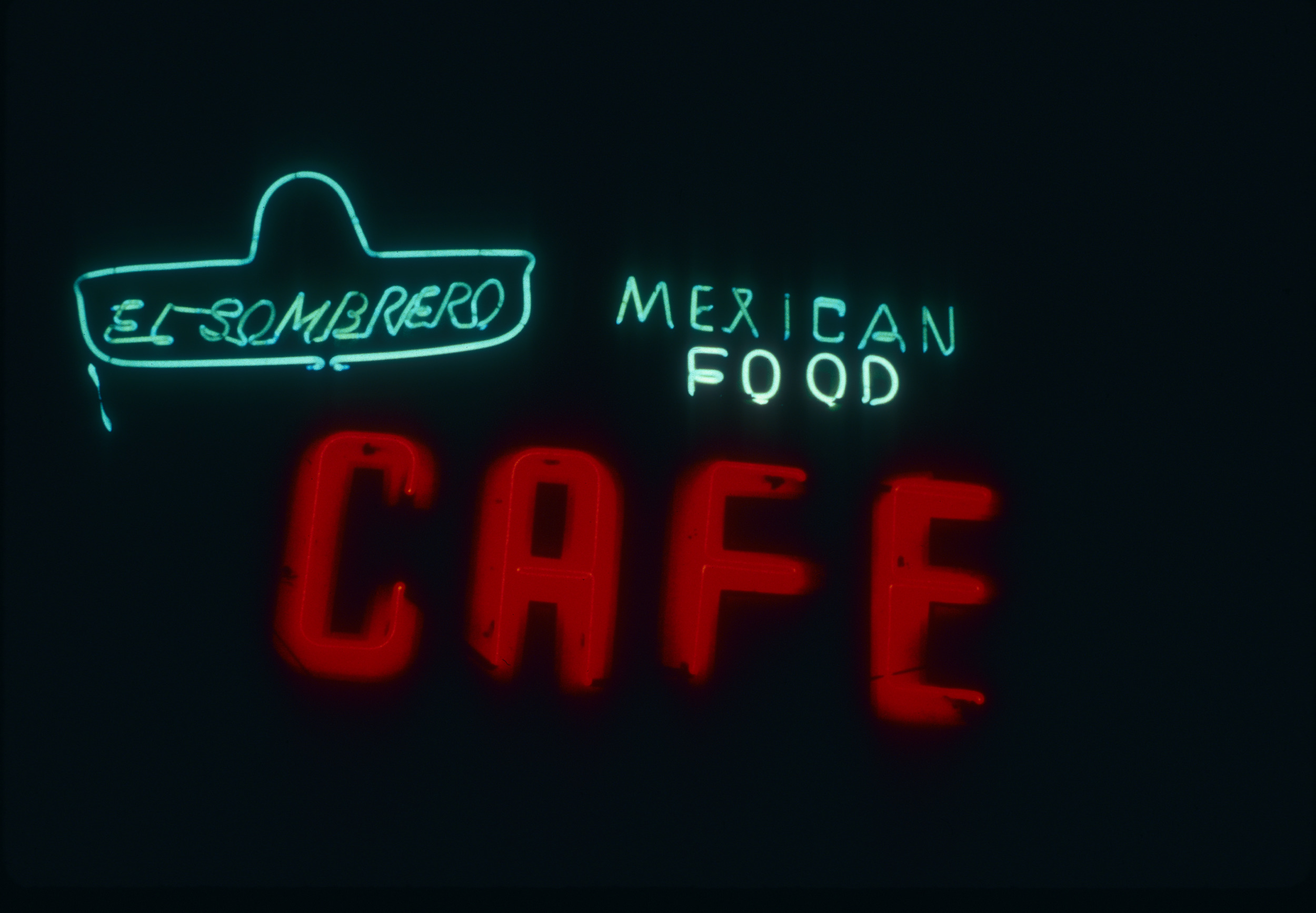 Slide of the neon sign for the El Sombrero Cafe, Las Vegas, circa 1980s