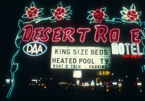 Slide of the Desert Rose Motel and its neon sign, Las Vegas, circa 1986