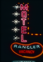 Slide of the neon sign for the Rangler Motel, Las Vegas, circa 1980s
