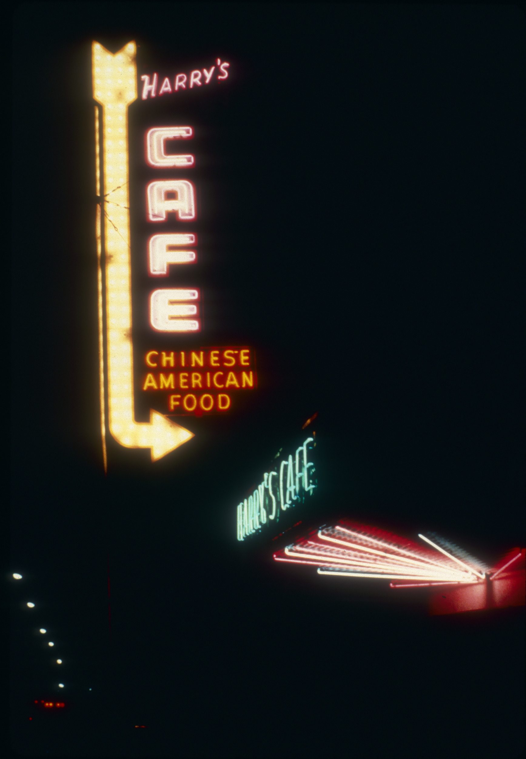 Slide of a neon sign for Harry's Cafe, Las Vegas, circa 1980s