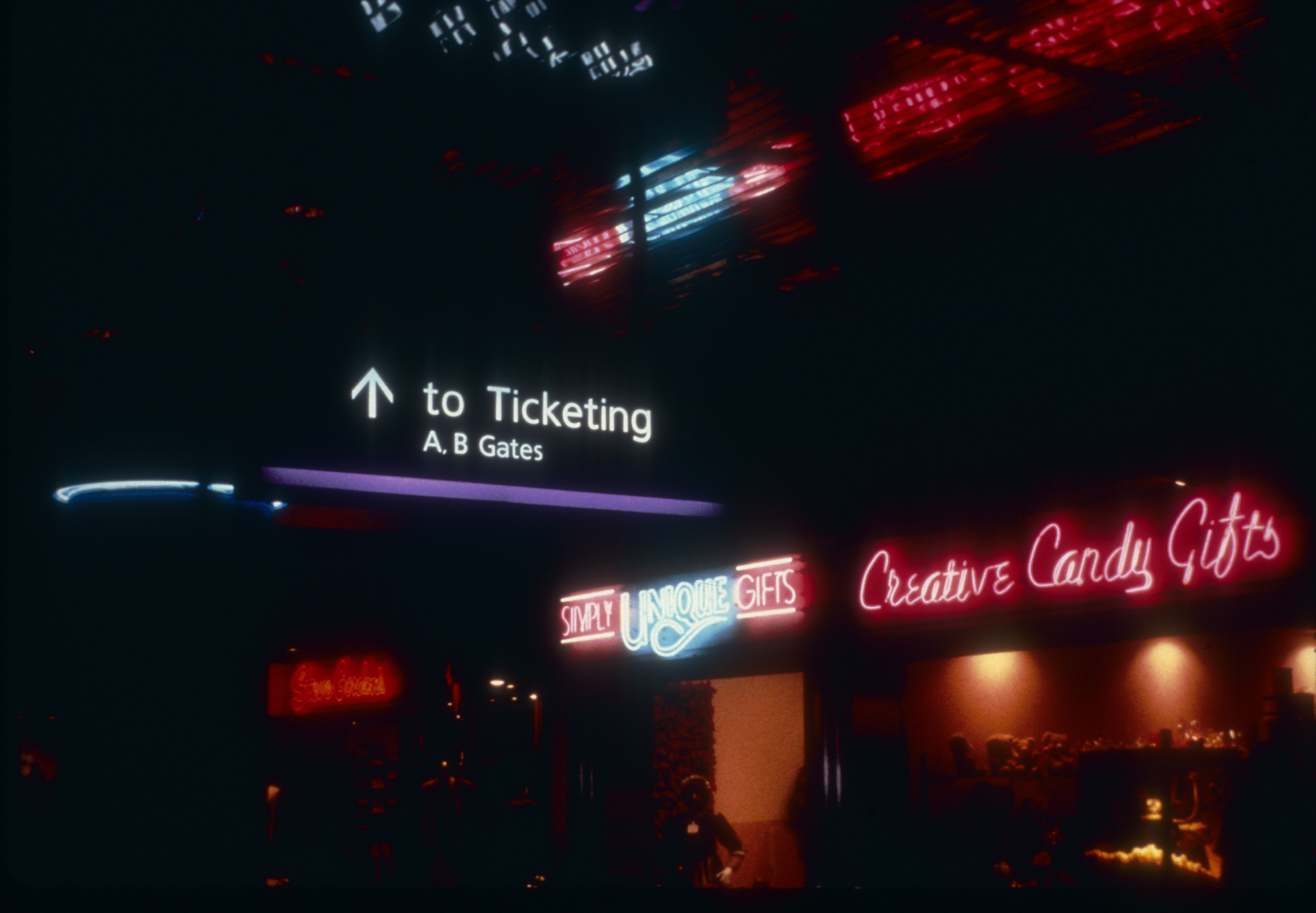 Slide of neon signs at McCarran International Airport, Las Vegas, circa 1980s