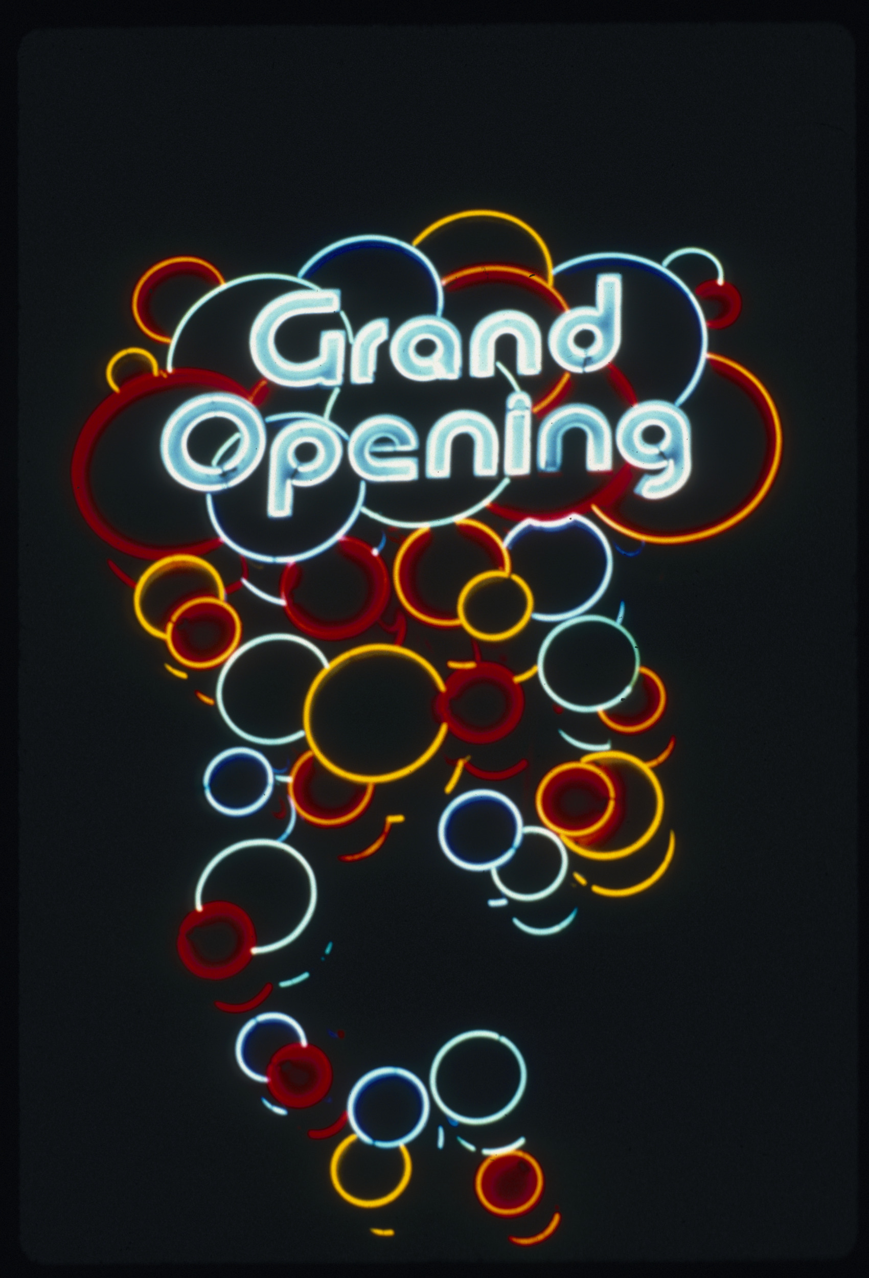 Slide of a grand opening neon sign, Las Vegas, circa 1980s