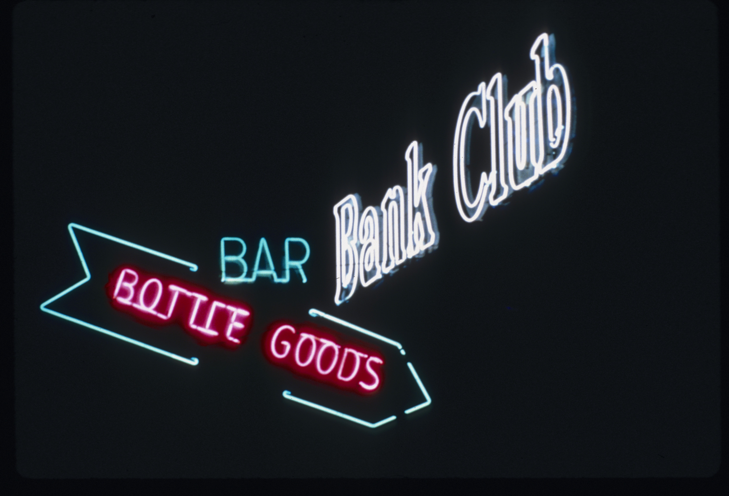 Slide of a neon Bank Club Bar sign, Las Vegas, circa 1980s