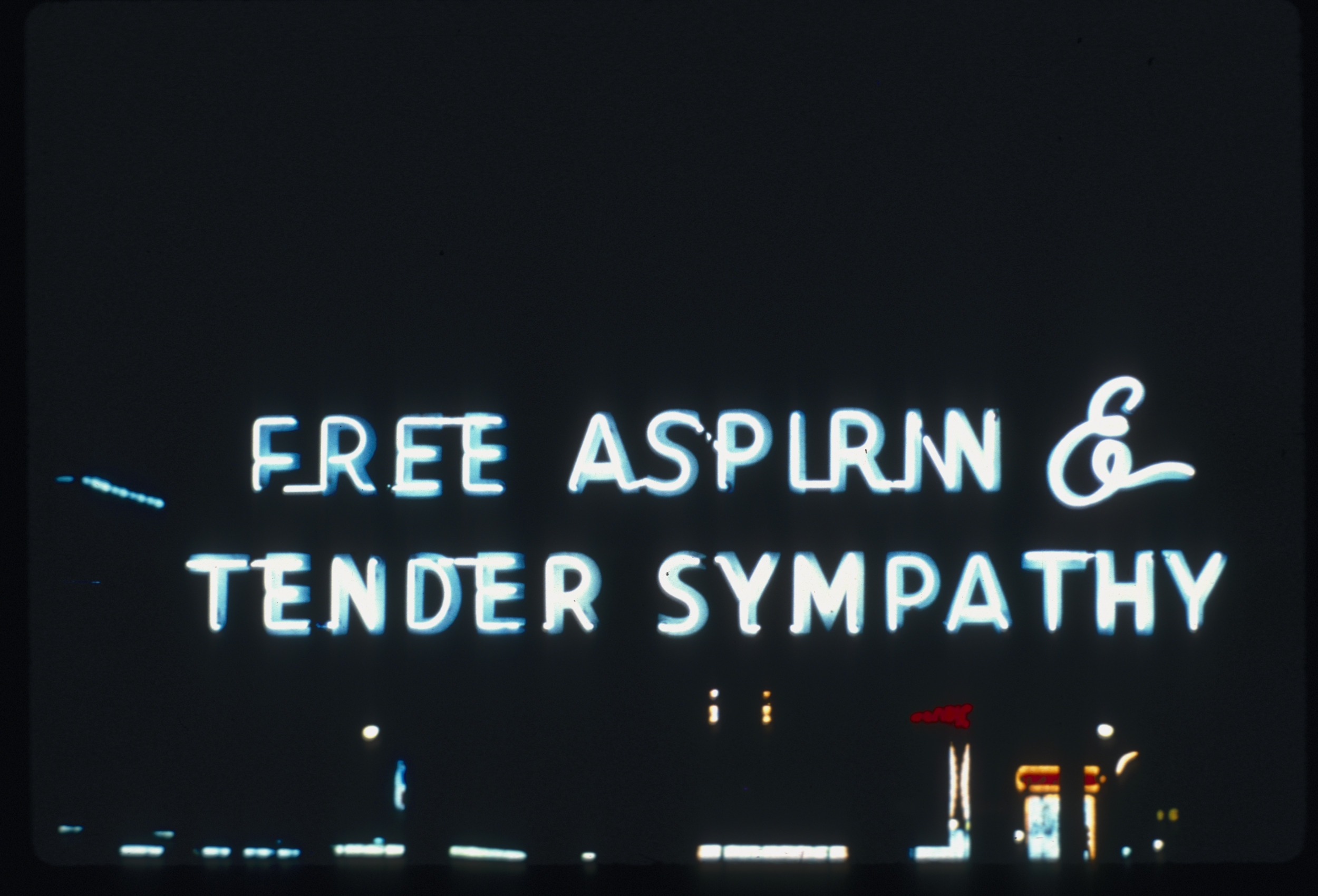 Slide of a neon drugstore sign, Las Vegas, circa 1980s