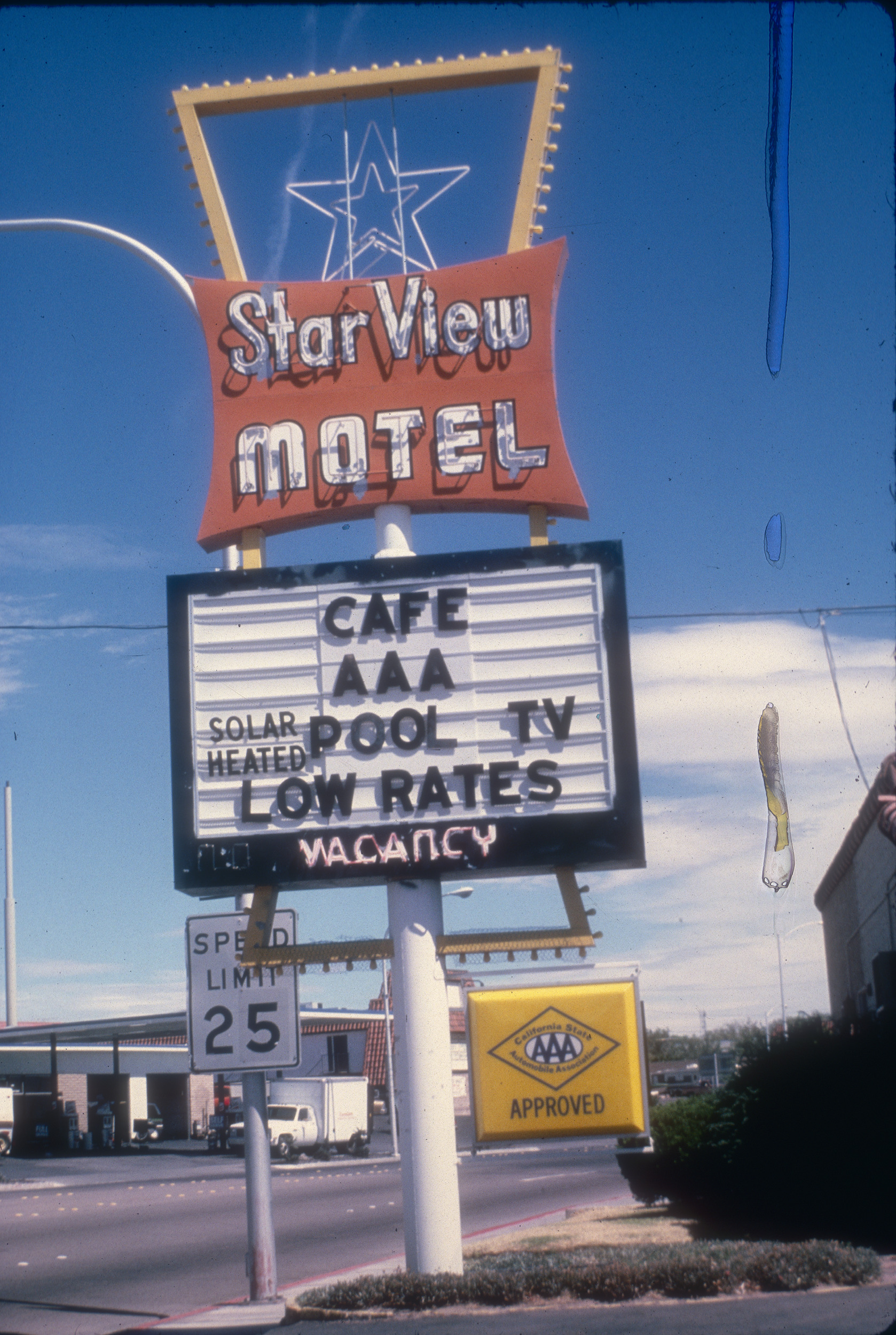 Slide of the neon sign for the Star View Motel, Boulder City, Nevada, 1986