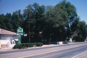 Slide of the Sage Motel and its neon sign, Lovelock, Nevada, 1986