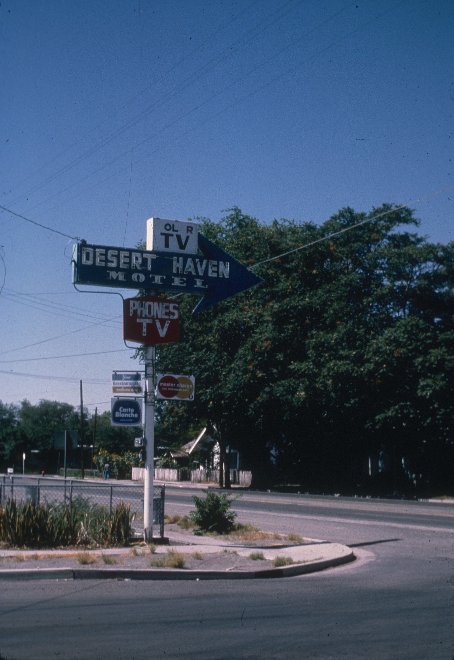 Slide of the neon sign for the Desert Haven Motel, Lovelock, Nevada, 1986