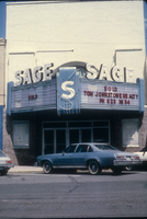 Slide of the Sage Theatre on Bridge Street and its neon marquee, Winnemucca, Nevada, 1986