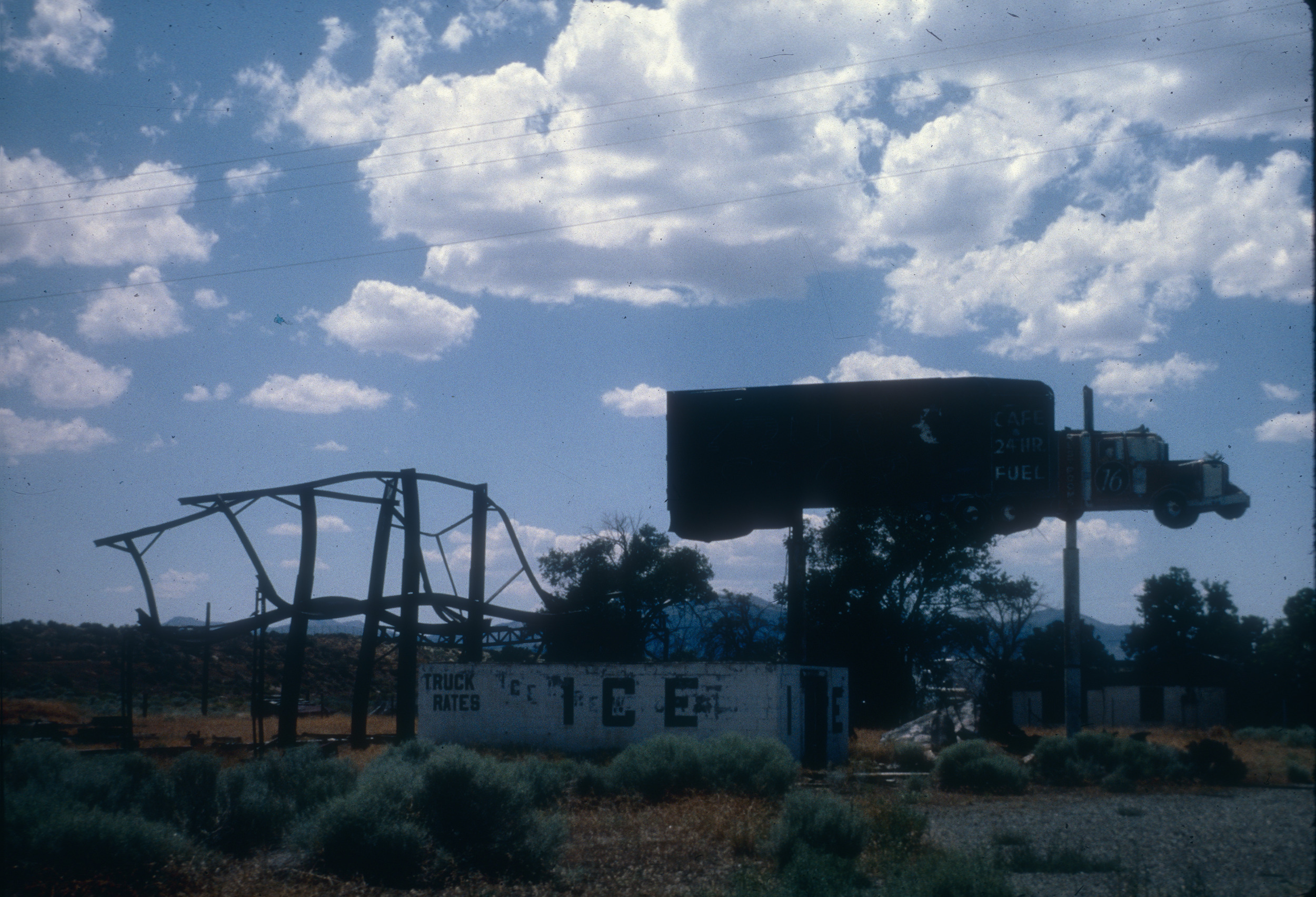 Slide of the neon sign for a defunct Union 76 truck stop, Winnemucca, Nevada, 1986