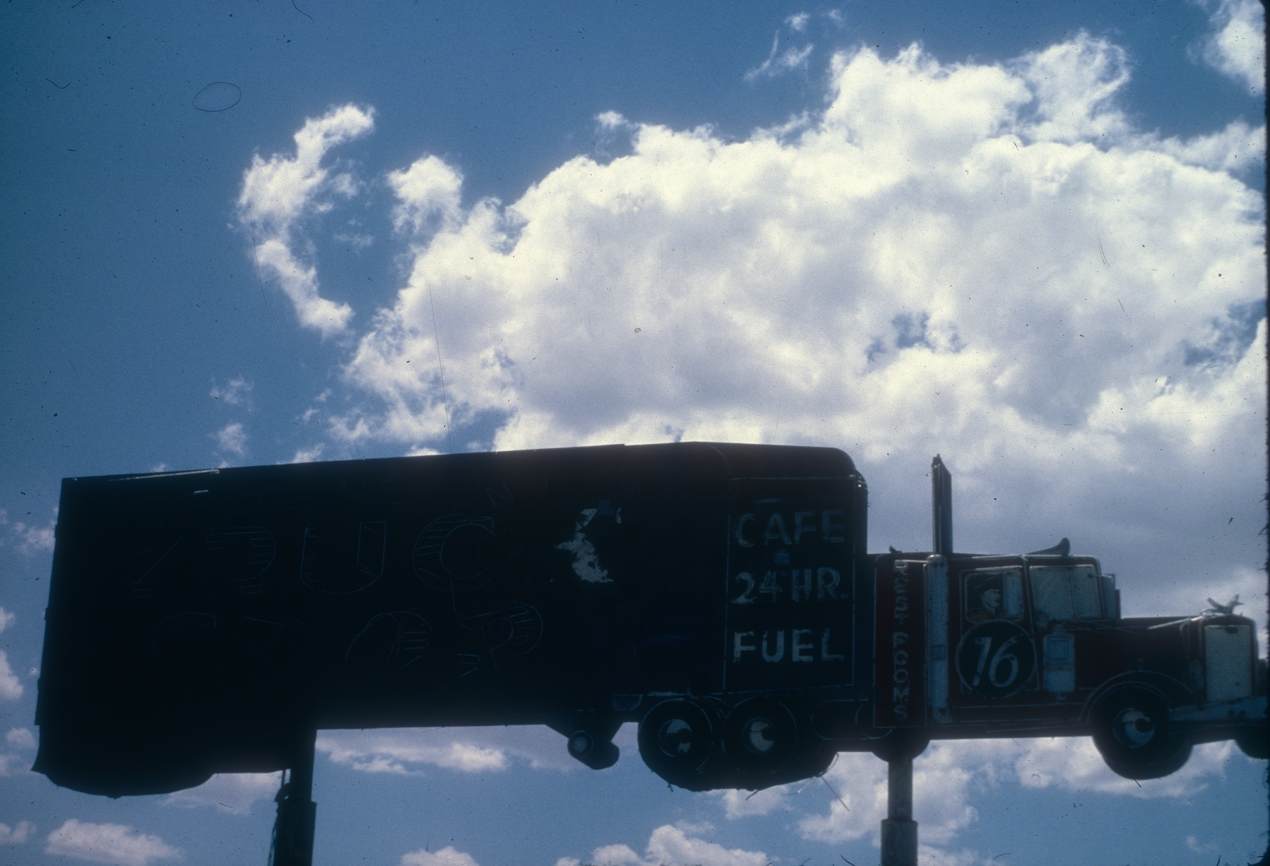Slide of a neon sign for a defunct Union 76 truck stop, Winnemucca, Nevada, 1986