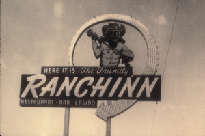 Slide of the Ranch Inn Motor Lodge sign, Elko, Nevada, circa 1950