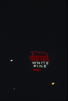 Slide of the neon sign for the White Pine Motel, Ely, Nevada, 1986