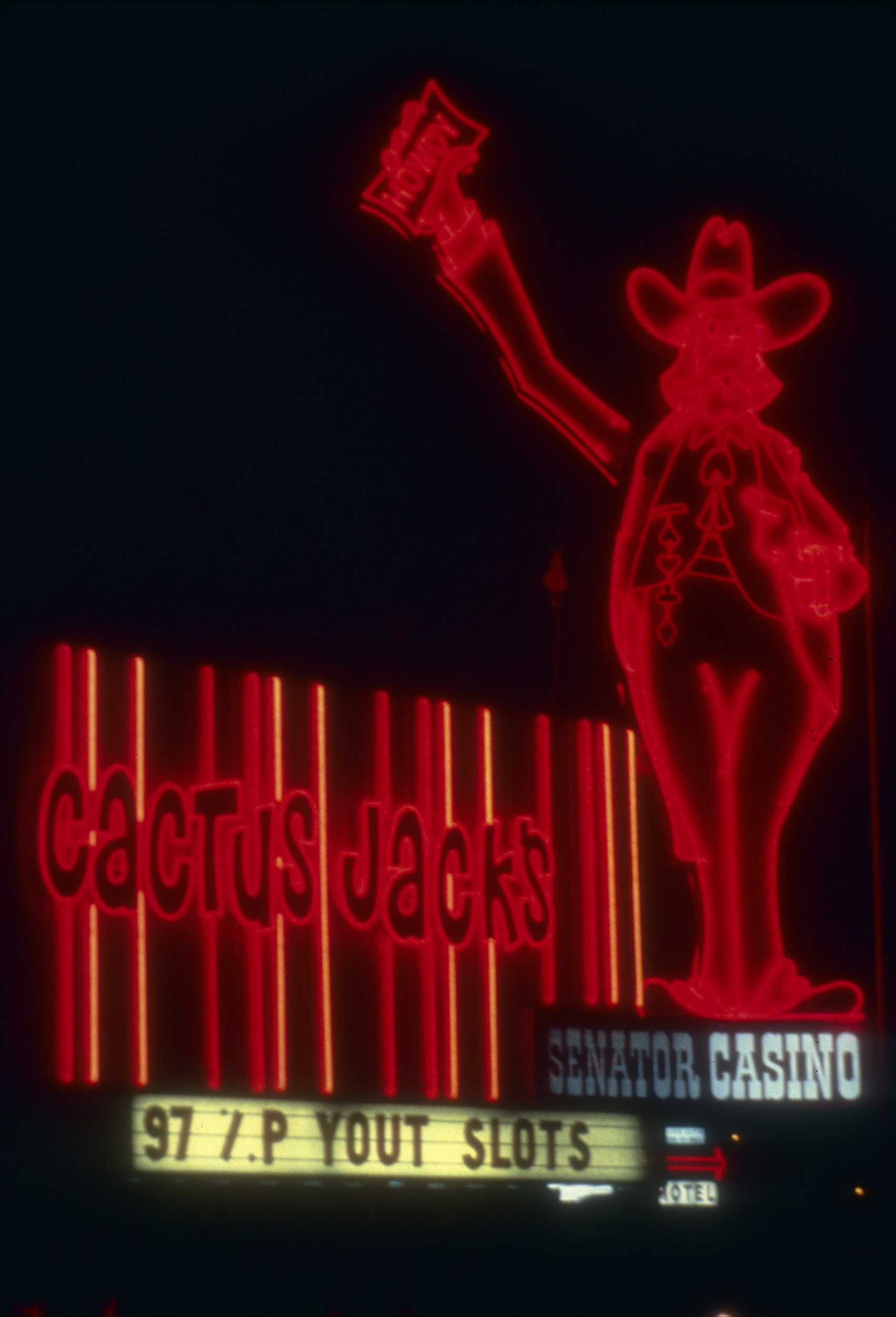 Slide of Cactus Jack's Senator Casino Club sign, Carson City, Nevada, 1986