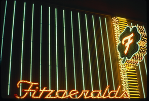 Slide of neon signs for the Fitzgerald's Club, Reno, Nevada, 1986