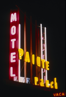 Slide of the neon sign for the Paiute Ranch Motel, Reno, Nevada, 1986