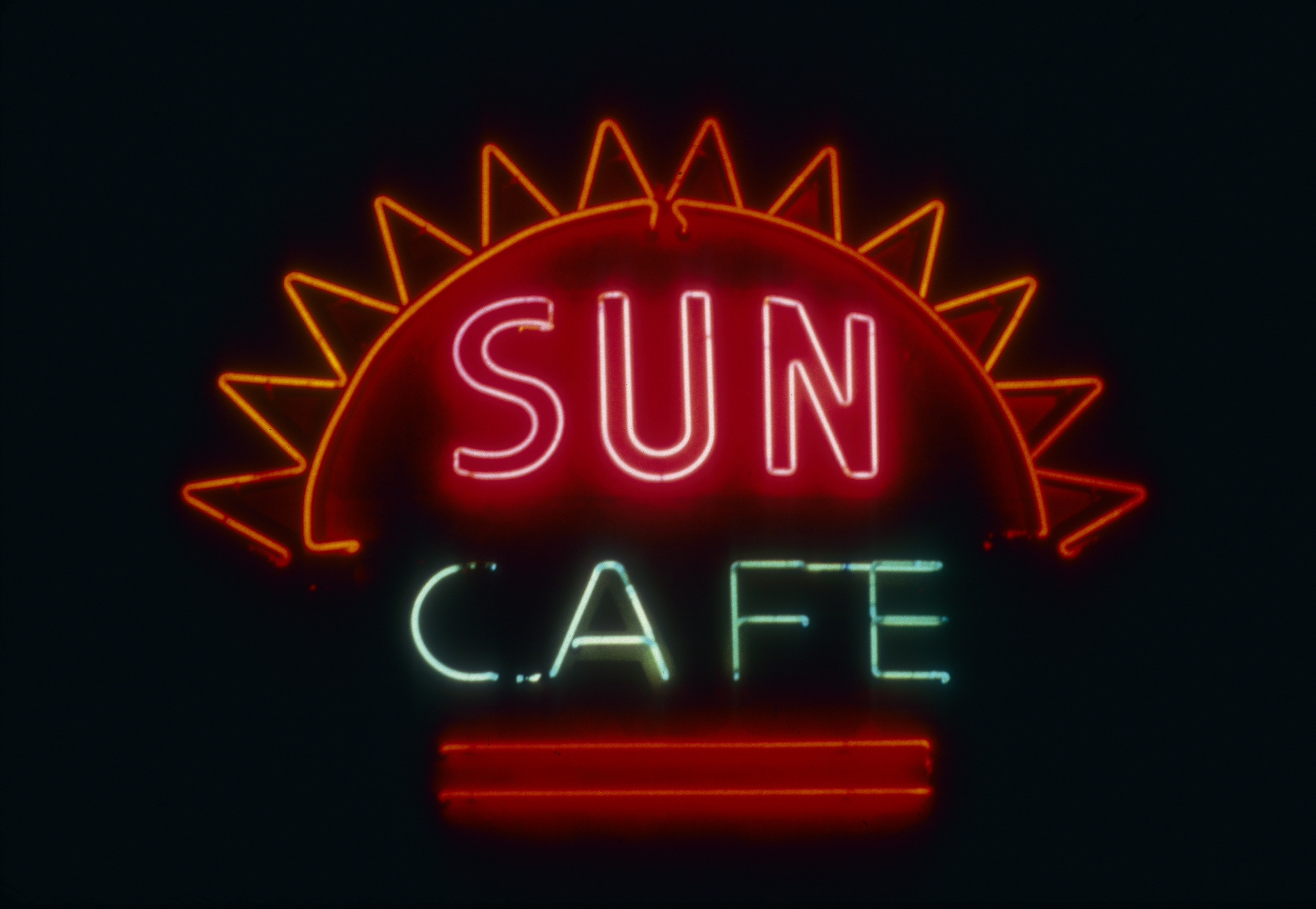 Slide of the neon sign for the Sun Cafe, Reno, Nevada, 1986