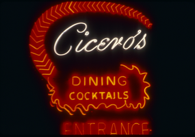 Slide of neon sign for Cicero's Restaurant, Reno, Nevada, 1986