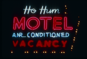 Slide of the neon sign for the Ho Hum Motel, Reno, Nevada, 1986